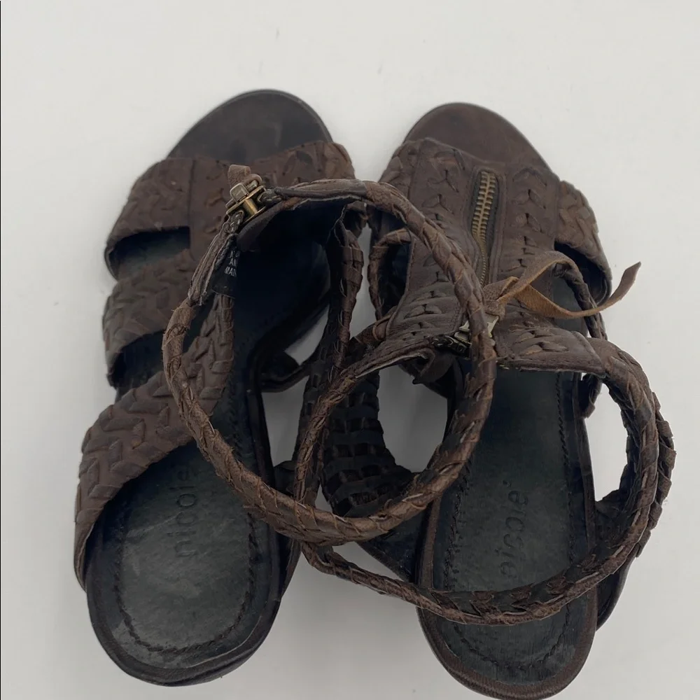 Nicole Brown Strappy Women's Sandals women 8M boho casual gorth grunge chunky
